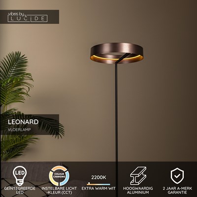 Lucide LEONARD - Vloerlamp - Ø 40 cm - LED - CCT - 1x24W 2200K/3000K - Koffie - Vibes
